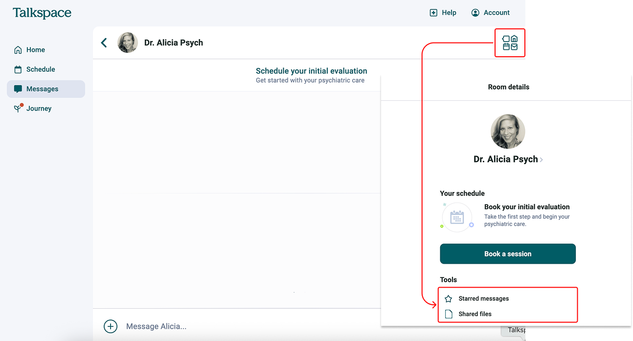 Starred Messages and Shared Files setting is under your room details